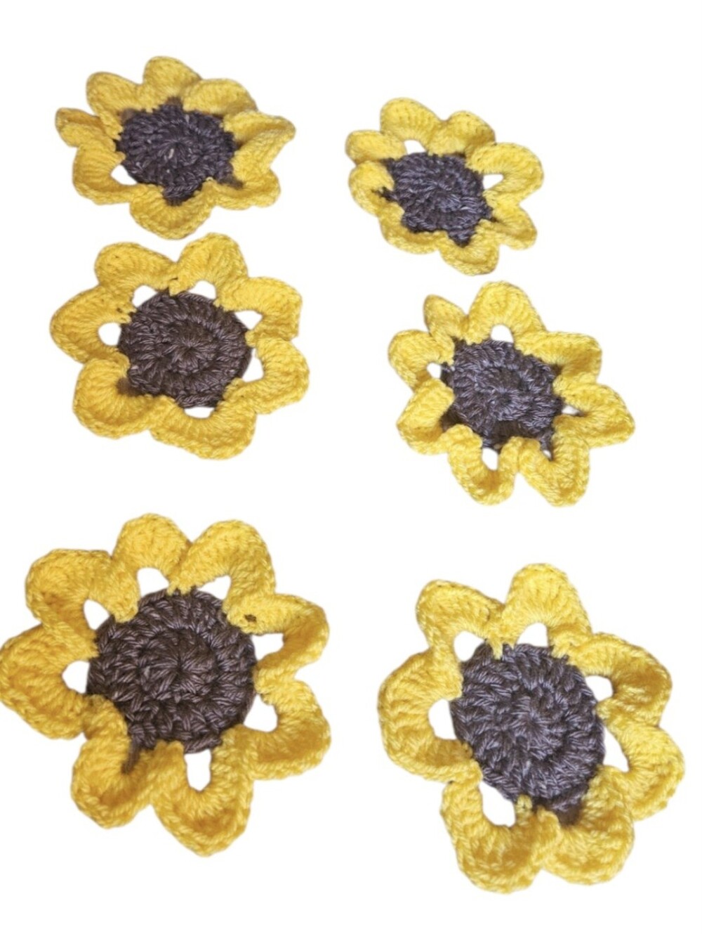 Handmade Crochet Sunflower Coaster 6pc Set 5x5 Inch Yellow Brown Floral Mug Rug